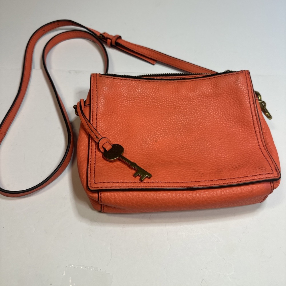 FOSSIL Chili Pepper Pebbled Leather Piper Toaster Orange Crossbody Bag